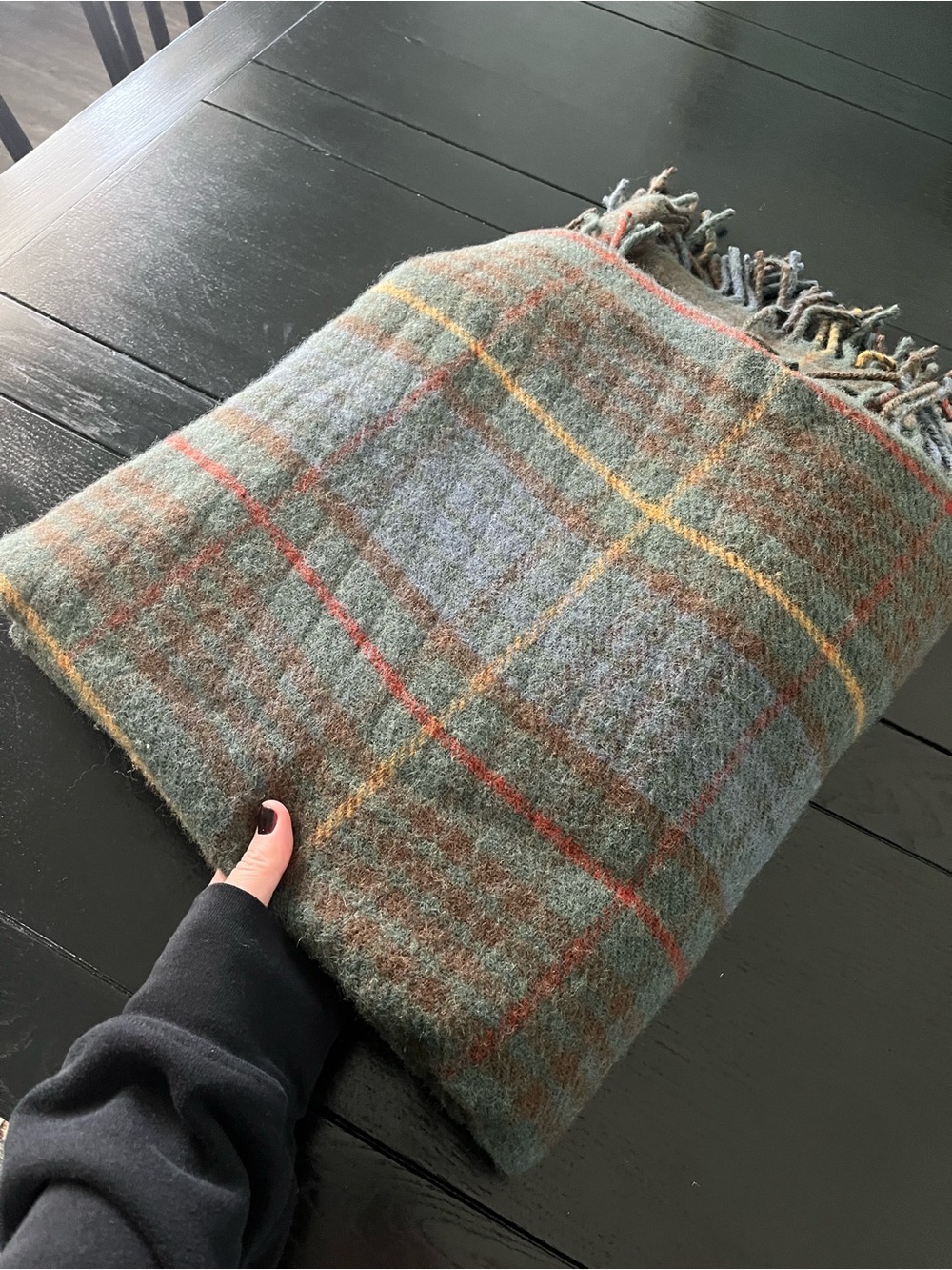 Plaid Wool Throw Blanket in Green and Brown - super warm throw